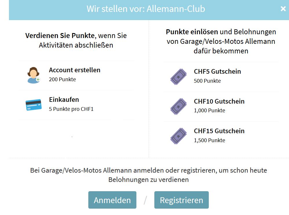 Punkte sammeln im Allemann-Club! - Garage Allemann AG Blog - Garage/Velos-Motos Allemann