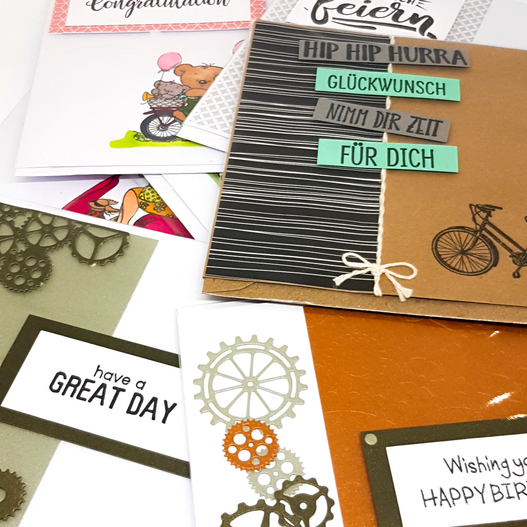 Neu bei uns erhältlich: Handgefertigte Grusskarten - Garage/Velos-Motos Allemann