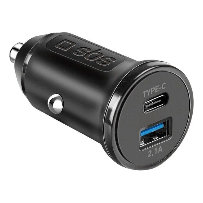 SBS - Auto-Ladegerät, 1× USB-Typ C und 1× USB-A Ausgang, schwarz - Garage/Velos-Motos Allemann