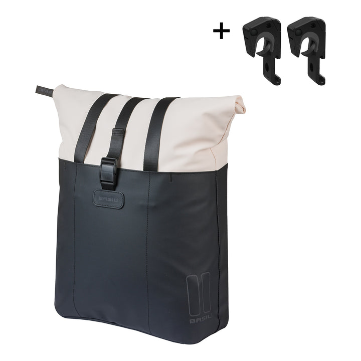 Basil Vive Shopper Gepäckträgertasche MIK Hooks 15-20L cremefarben/schwarz