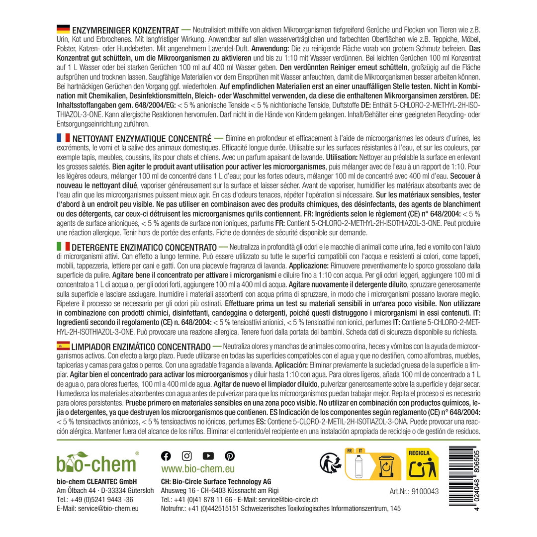 bio-chem Enzymreiniger Konzentrat 1000 ml ohne Sprühkopf 