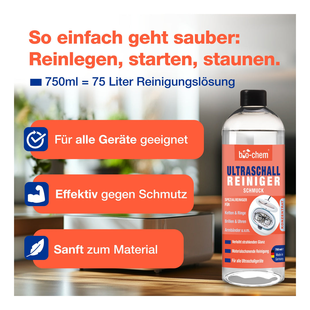 bio-chem Ultraschallreiniger Schmuck 750 ml ohne Sprühkopf mit Messbecher 
