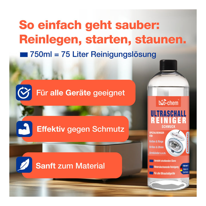 bio-chem Ultraschallreiniger Schmuck 750 ml ohne Sprühkopf mit Messbecher 