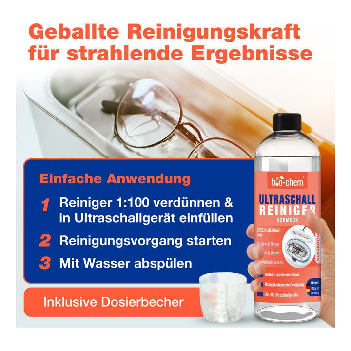 bio-chem Ultraschallreiniger Schmuck 750 ml ohne Sprühkopf mit Messbecher 