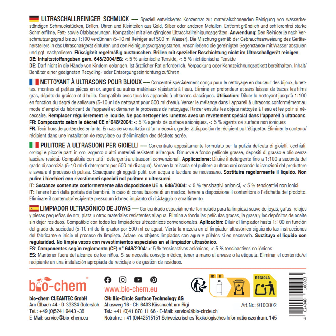 bio-chem Ultraschallreiniger Schmuck 750 ml ohne Sprühkopf mit Messbecher 