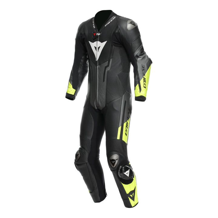 Dainese Lederkombi D-Air perf. 1-tlg Misano 3 schwarz-anthrazit-fluo gelb