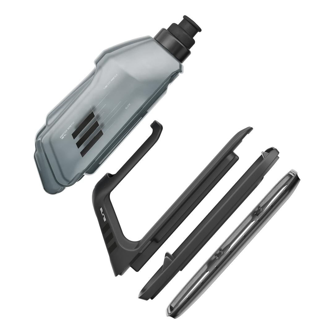 Elite Kit Aero Fit Bidonhalter schwarz und Bidon 500 ml transparent smoke/schwarz