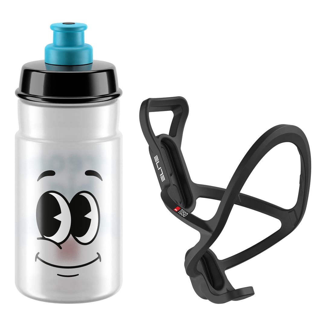 Elite Kit Toso für Kinder schwarz mat und Jet 350ml transparent helblaues Logo transparent/blau