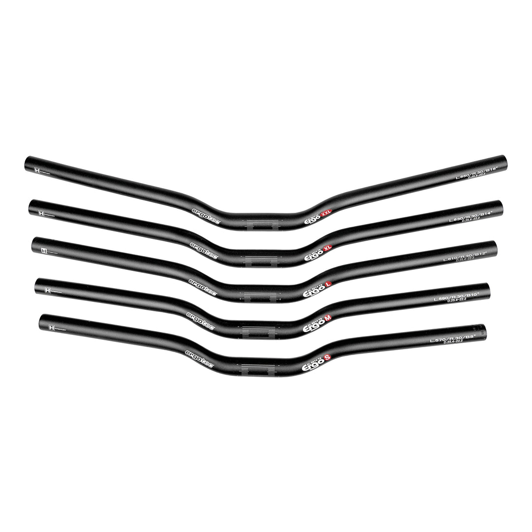 Ergotec Lenker 25.4 Bar Ergo XXL Width:650 Rise:30 GL:210 BackSweep:16° AL6061 sb black SafetyLevel5 