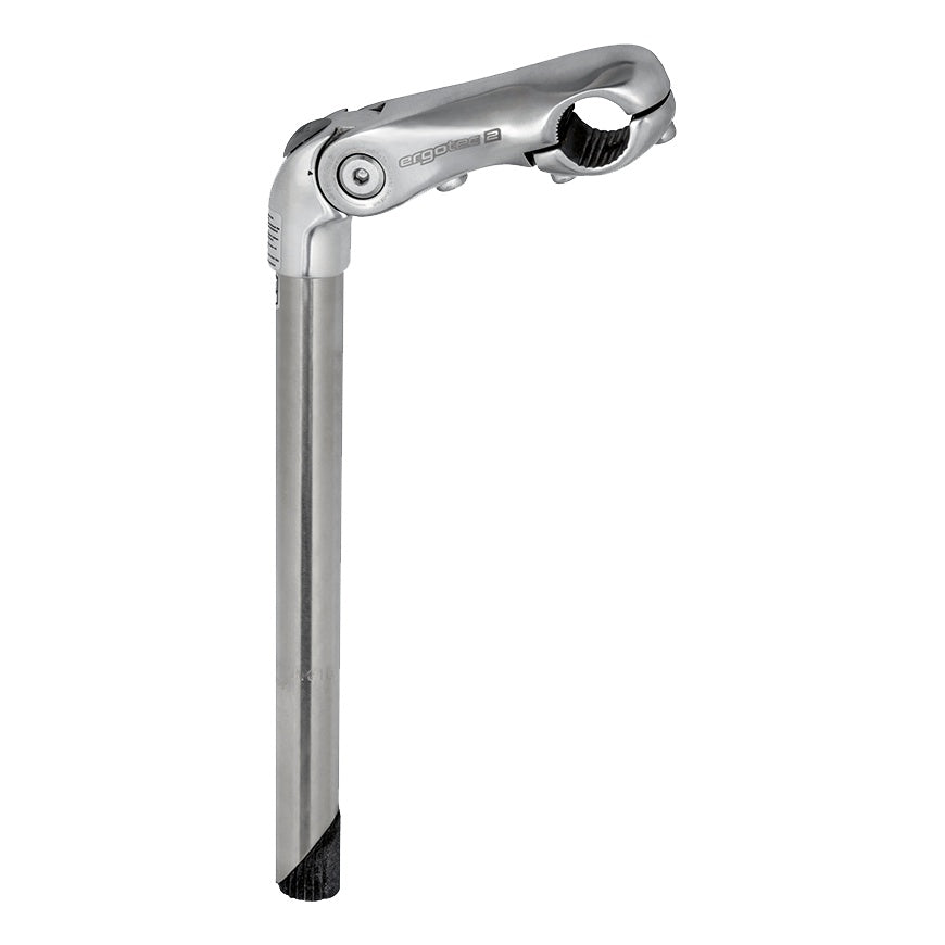 Ergotec Vorbau 25.4 Kobra Vario Ext:110mm Niro-Shaft:22.2 300mm Angle:0/+50° AL356 silver SafetyLevel2 
