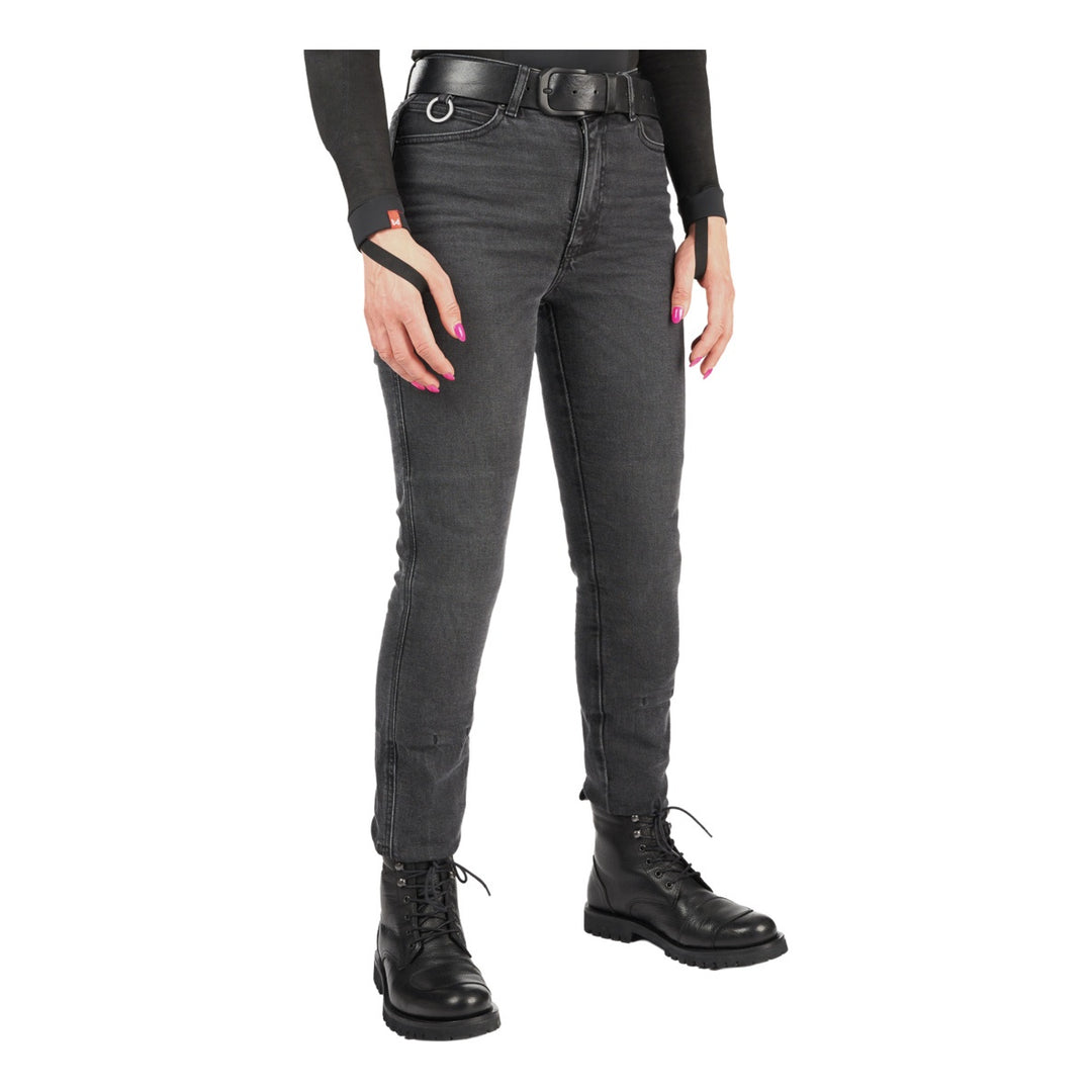 Pando Moto Jeans Kaya Slim Graphite Damen grau