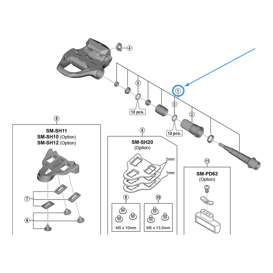 Shimano Achse PD-R8000 links komplett Achse +4mm 
