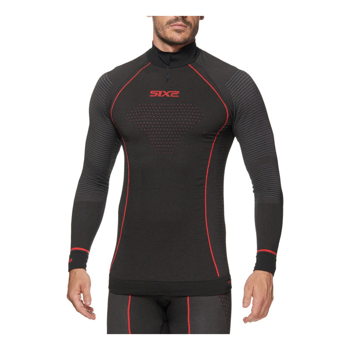 SIXS Funktionsshirt langarm mit Zip Kragen Blazefit TS13W Unisex schwarz-rot