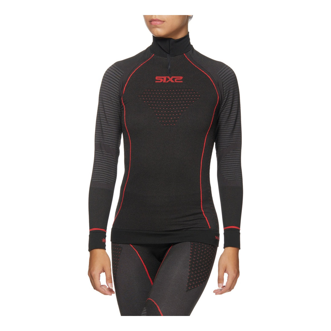 SIXS Funktionsshirt langarm mit Zip Kragen Blazefit TS13W Unisex schwarz-rot