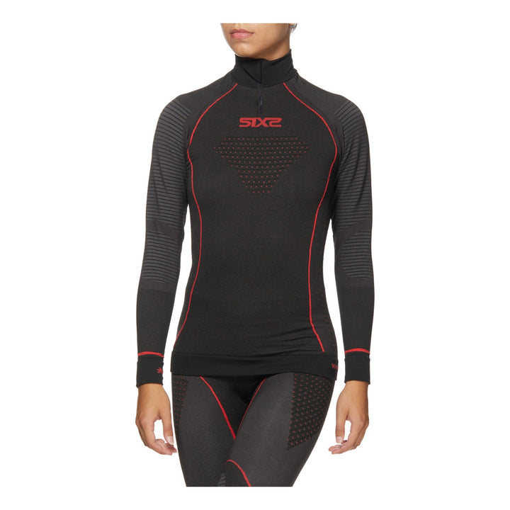 SIXS Funktionsshirt langarm mit Zip Kragen Blazefit TS13W Unisex schwarz-rot