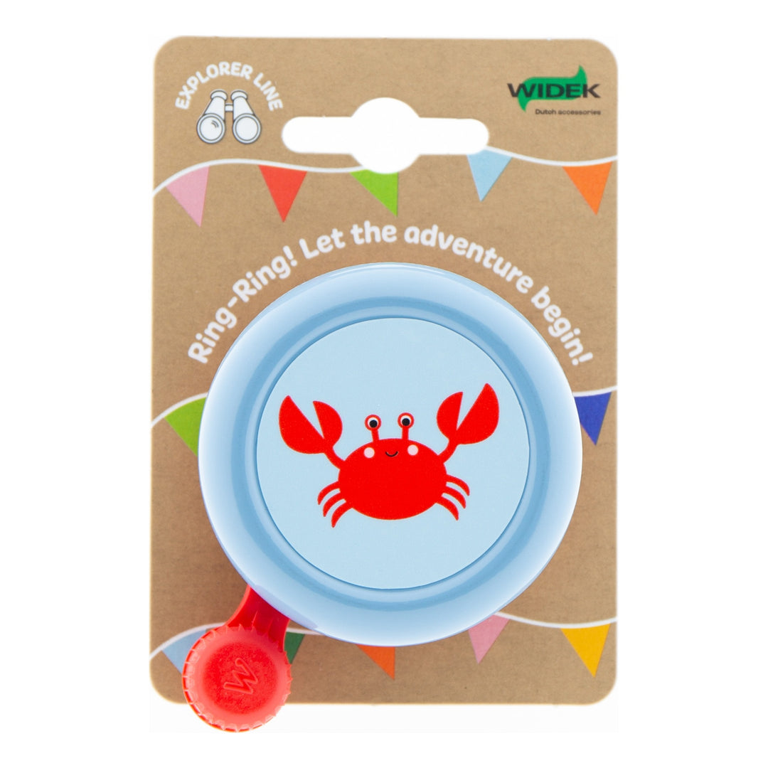 Widek Kinderglocke Explorer Crab Stahl lackiert in blau auf einer Karte blau-rot
