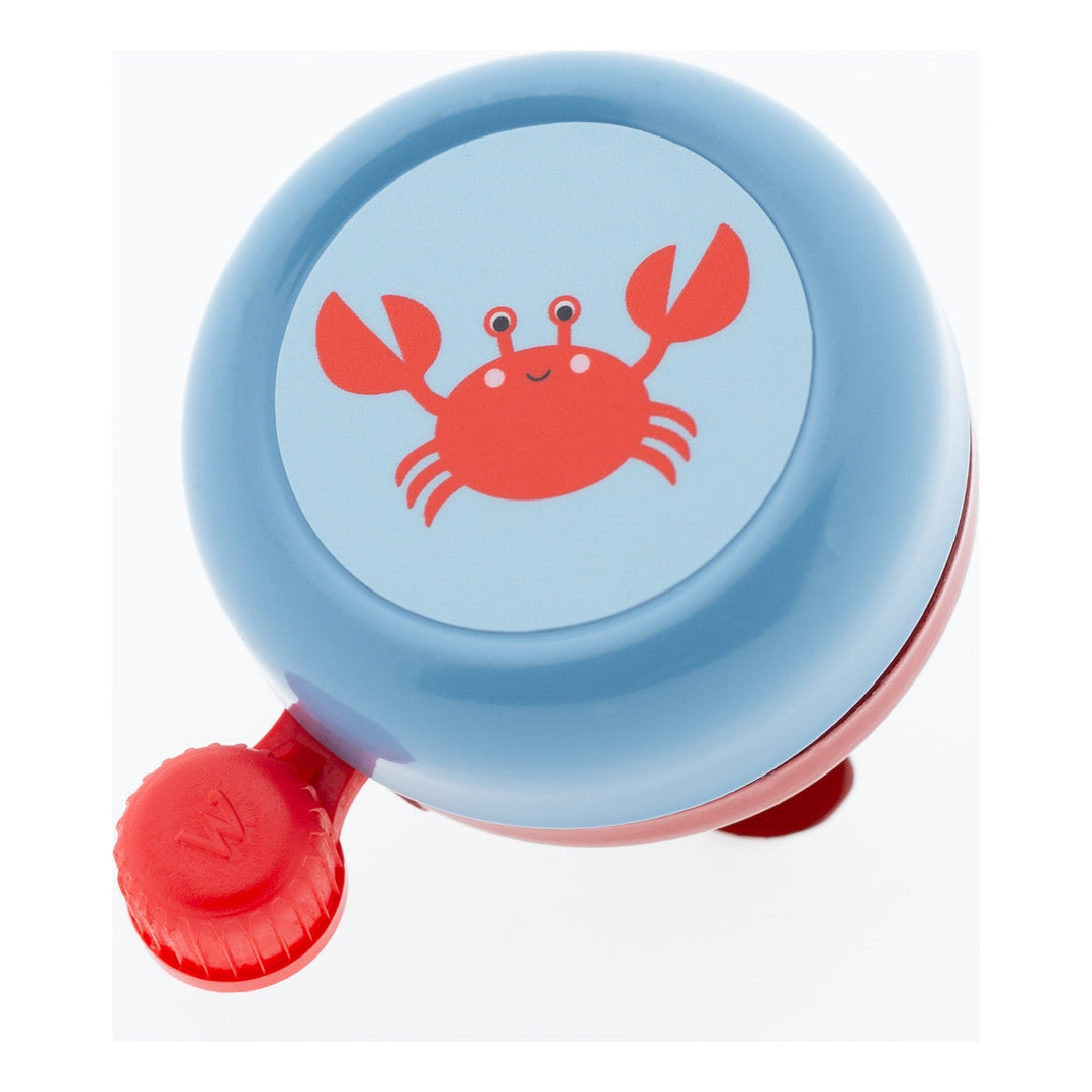 Widek Kinderglocke Explorer Crab Stahl lackiert in blau auf einer Karte blau-rot