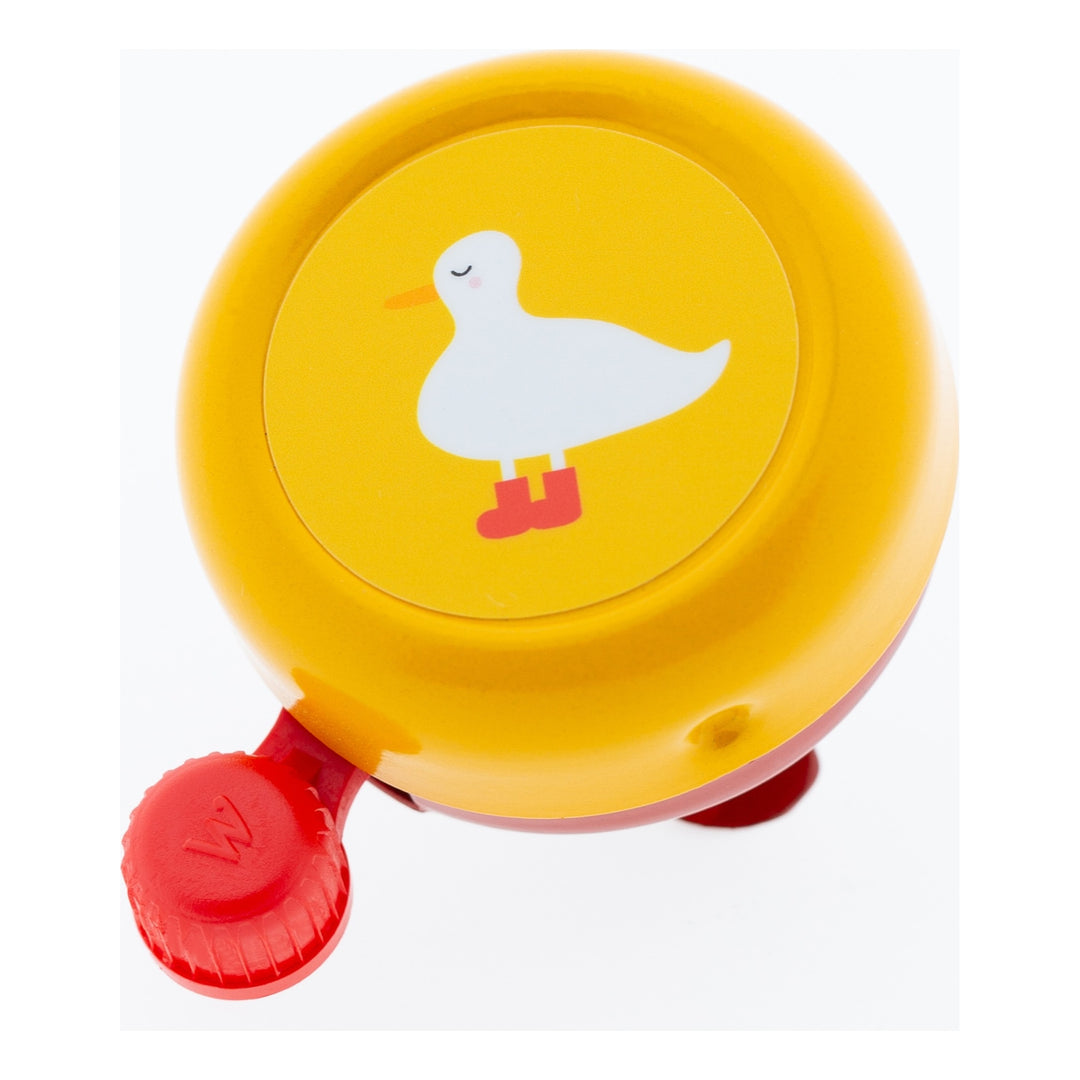 Widek Kinderglocke Explorer Duck Stahl lackiert in gelb auf einer Karte gelb-rot