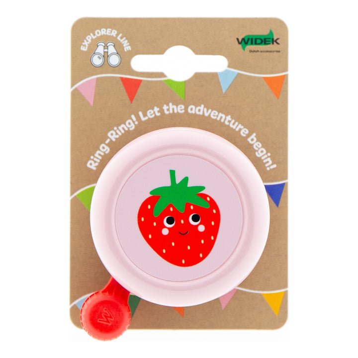 Widek Kinderglocke Explorer Strawberry Stahl lackiert in rosa auf einer Karte rosa-rot