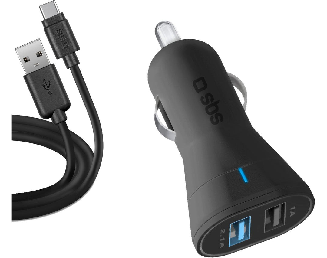 SBS - Autoladeset USB-Typ C, zwei USB-Ausgängen, + Daten und Ladekabel TYP C - Garage/Velos-Motos Allemann