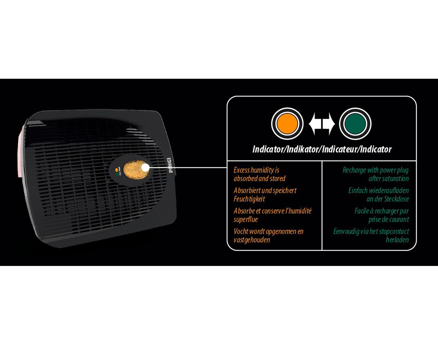 Pingi - Autoentfeuchter elektrisch mit Indikator - Garage/Velos-Motos Allemann